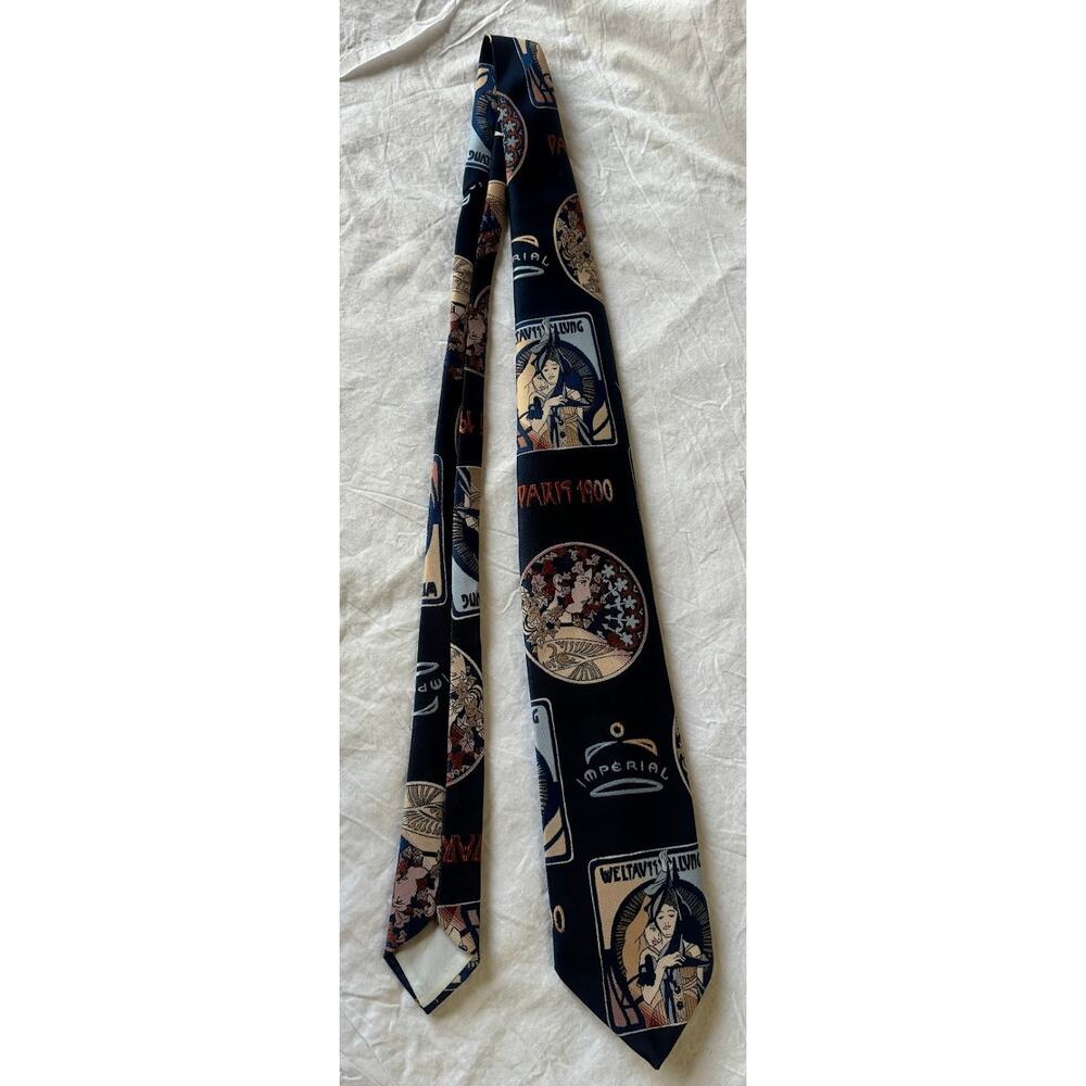 Custom Tailored‎ Imperial Paris 1900 Neck Tie Blue Tan Brown People! Unique!